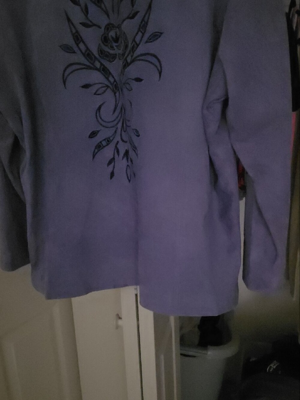 Victor Costa Lavender Suede Jacket with Black Floral Embroidery - Picture 10 of 11